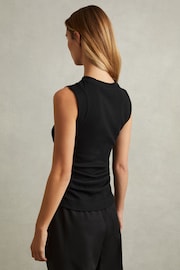 Reiss Black Trudy Ribbed Ruched Waist Vest - Image 4 of 7