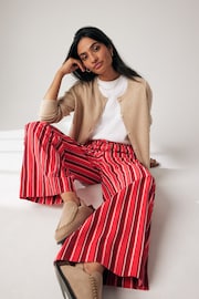 Red Pull On Stripe Wide Leg 100% Cotton Trousers - Image 1 of 7