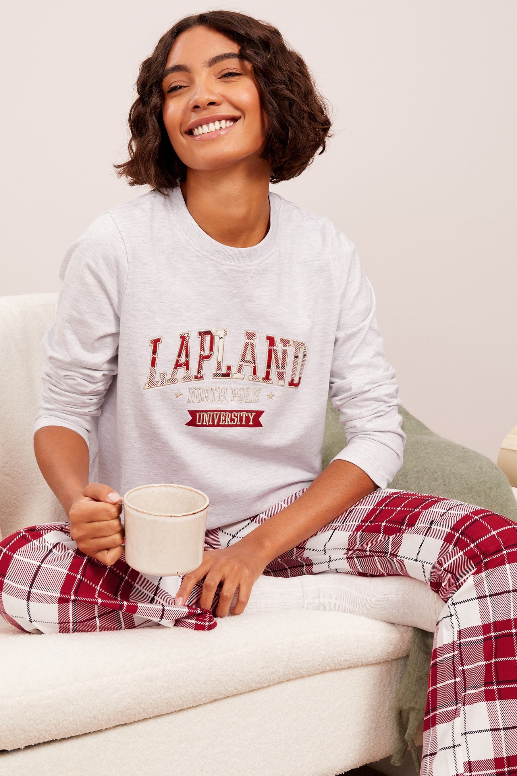 Buy Friends Like These Grey Lapland Graphic Long Sleeve Check Pyjamas from Next Romania