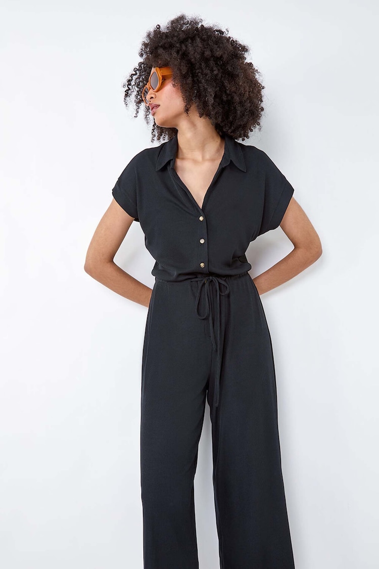 Roman Black Plain Ribbed Stretch Jersey Jumpsuit - Image 1 of 5