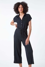 Roman Black Plain Ribbed Stretch Jersey Jumpsuit - Image 4 of 5