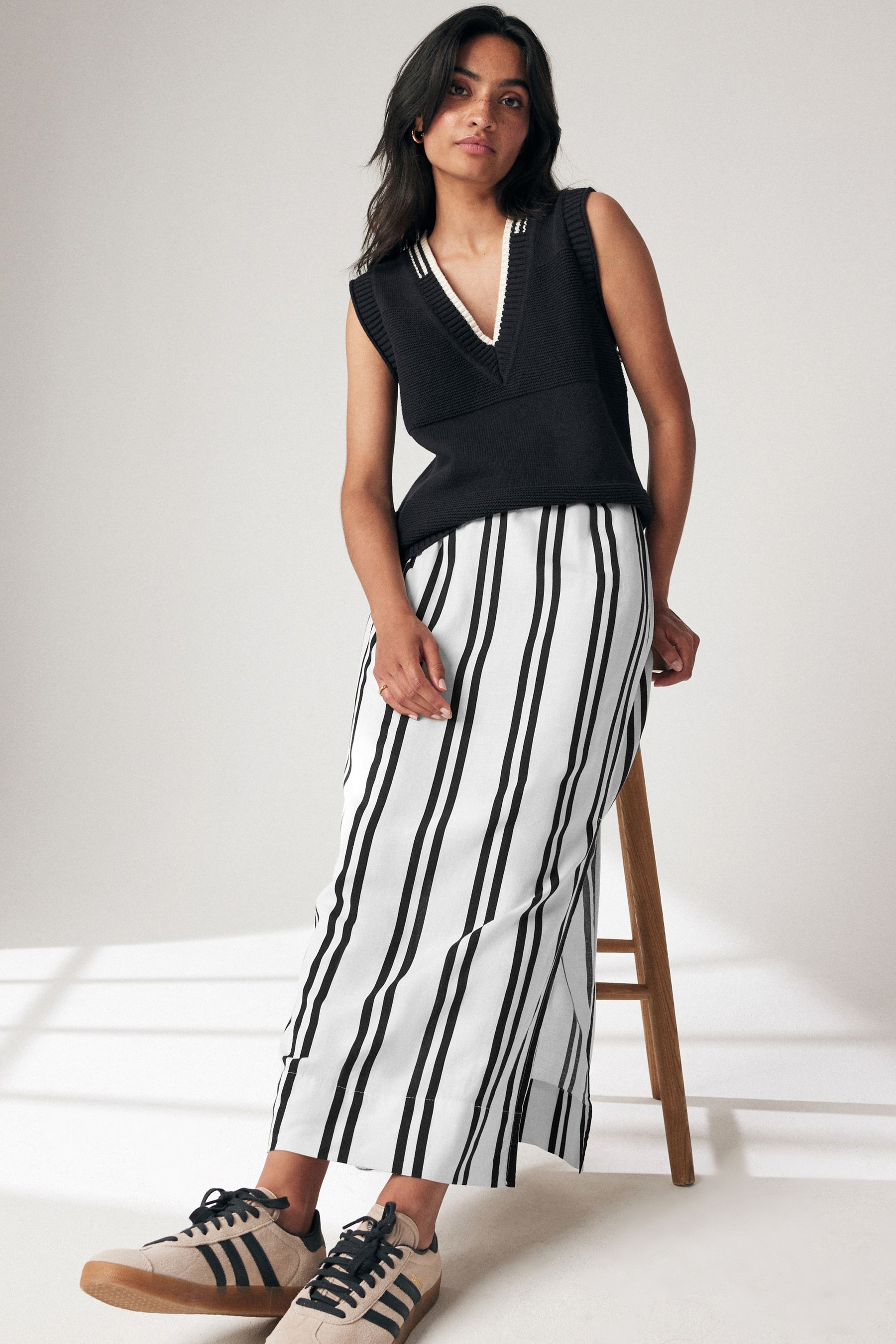 Buy Black White Column Maxi Skirt from Next Canada
