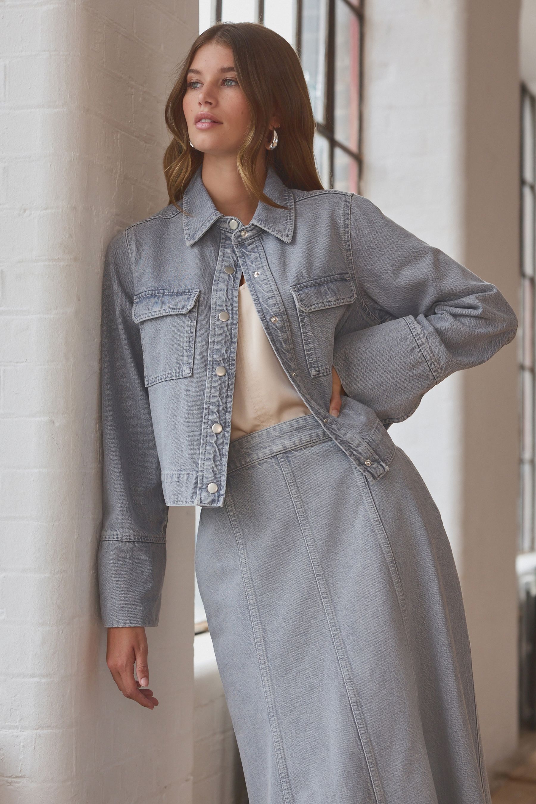 Cropped boxy denim jacket top
