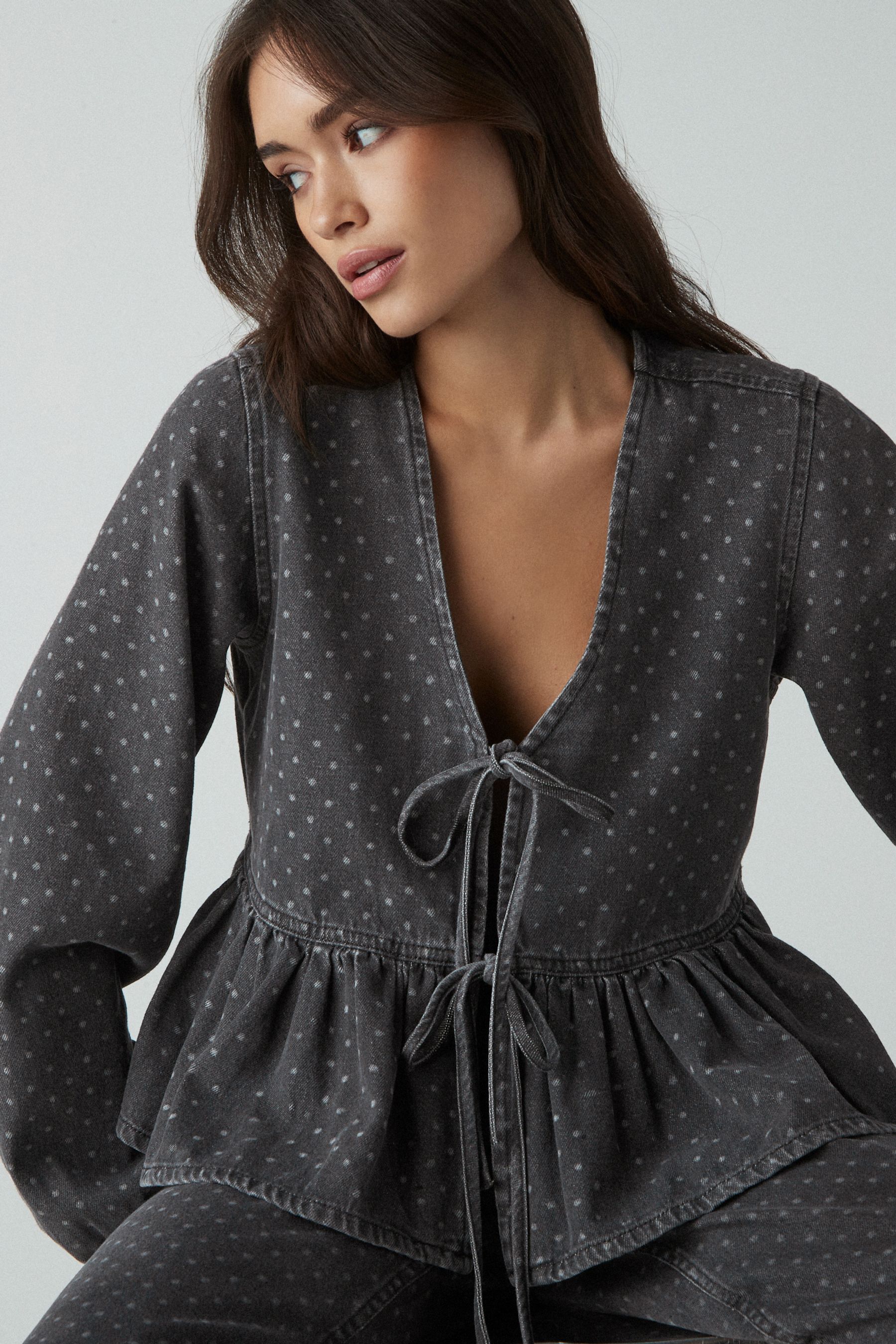 Buy Black Polkadot 100 Cotton Tie Front Smock Blouse from the Next UK online shop