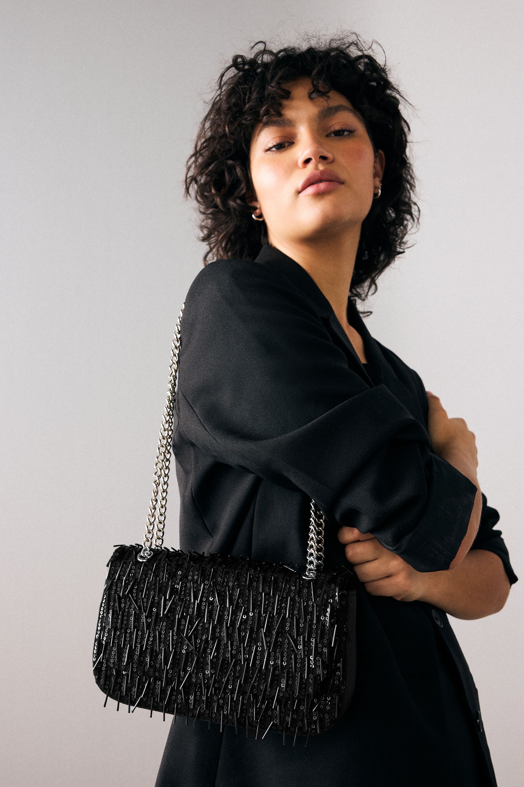 Black Beaded Shoulder Bag