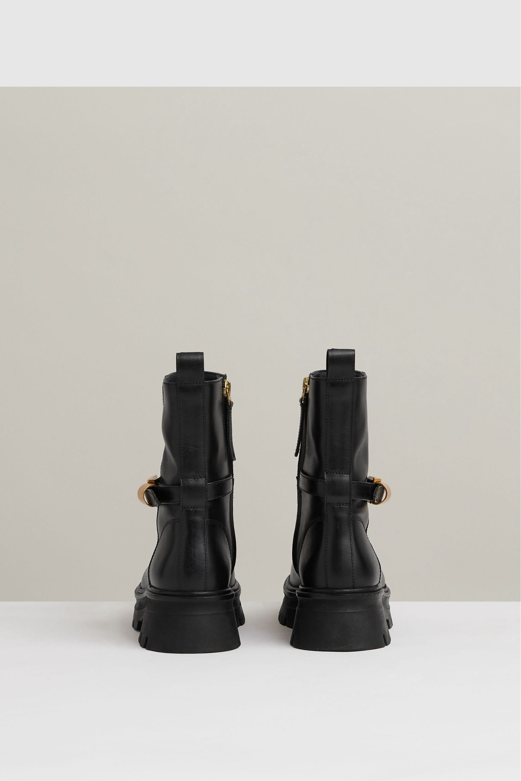 Buy Reiss Black Elena Leather Cleated Ankle Boots from Next Canada