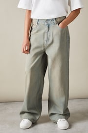 Reiss Green Lizzie Acid Wash Wide Leg Jeans - Image 1 of 4