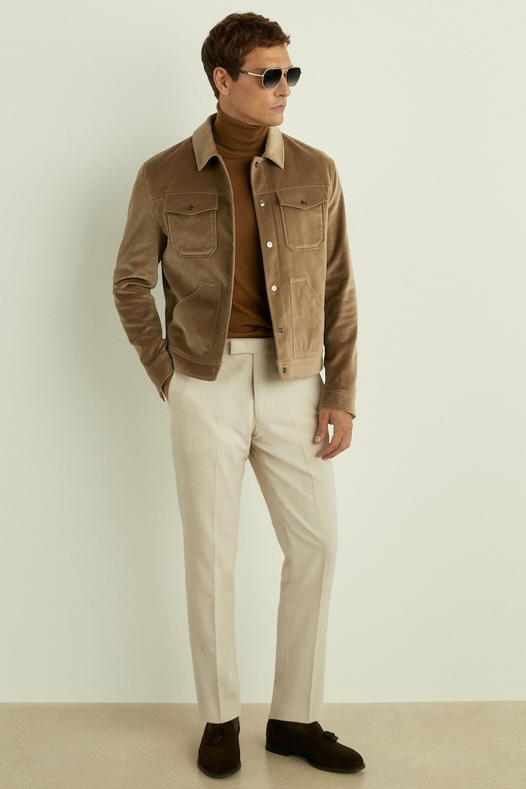 Reiss Taupe Brown Weir Cotton Blend Velvet Jacket - Image 1 of 6