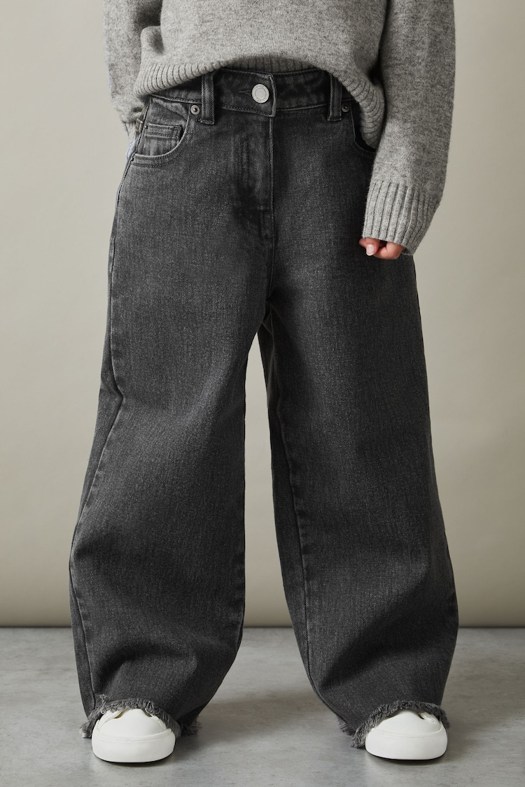 Reiss Grey Grayson Wide Leg Frayed Jeans - Image 1 of 4