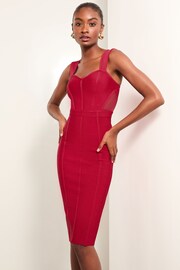 Lipsy Red Mesh Detail Corset Bandage Midi Dress - Image 3 of 4