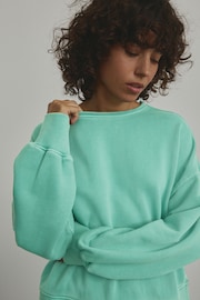 Teal Blue Raw Hem Detail Washed 100% Cotton Crew Neck logo-print Sweatshirt - Image 1 of 6