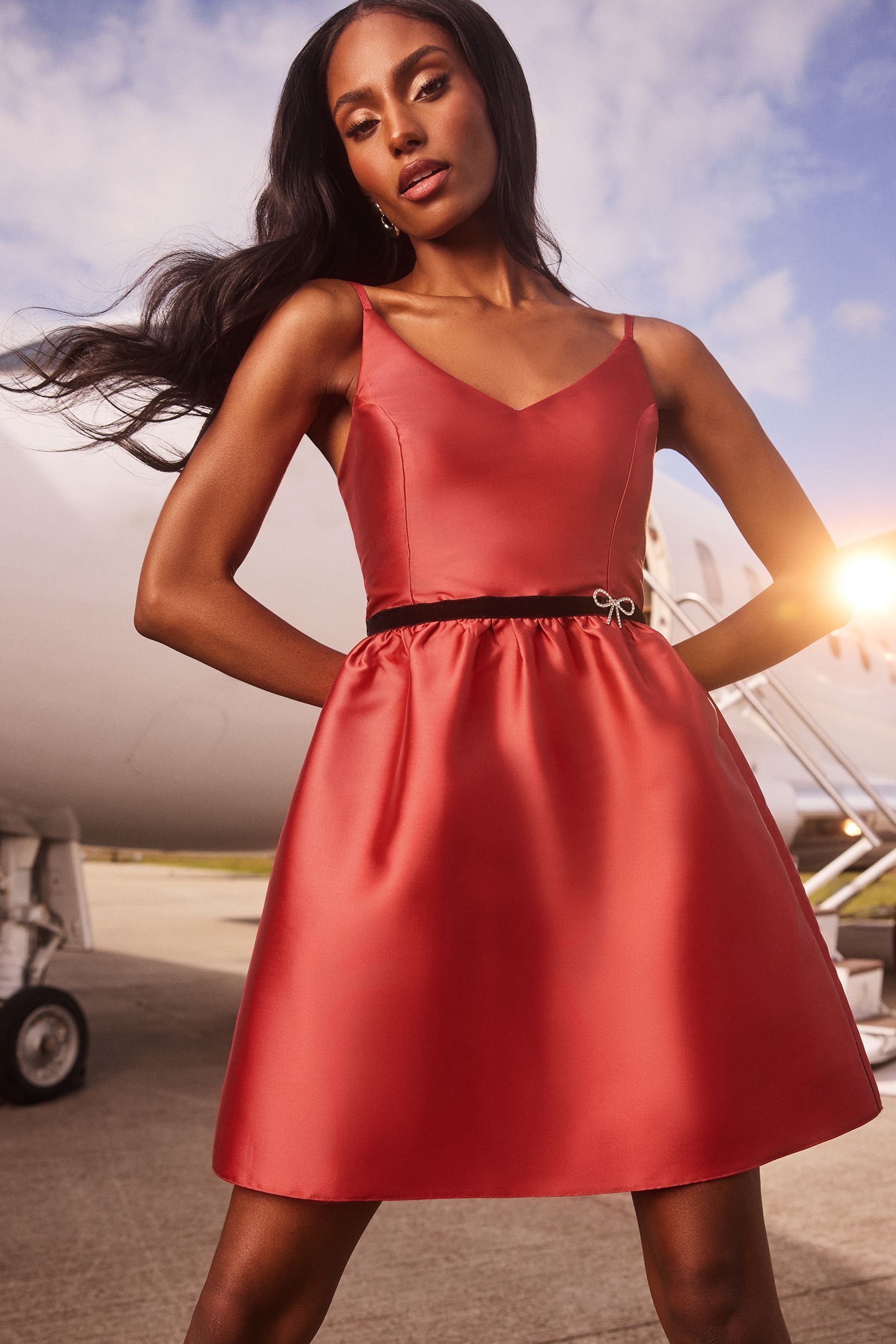 Red mini skater dress top