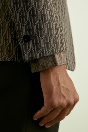 Reiss Chocolate Brown Delt Monogram-Jacquard Twill Blazer - Image 3 of 7