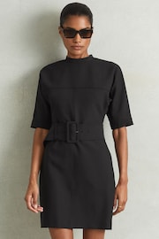 Reiss Black Nora Belted Mini Dress - Image 1 of 5