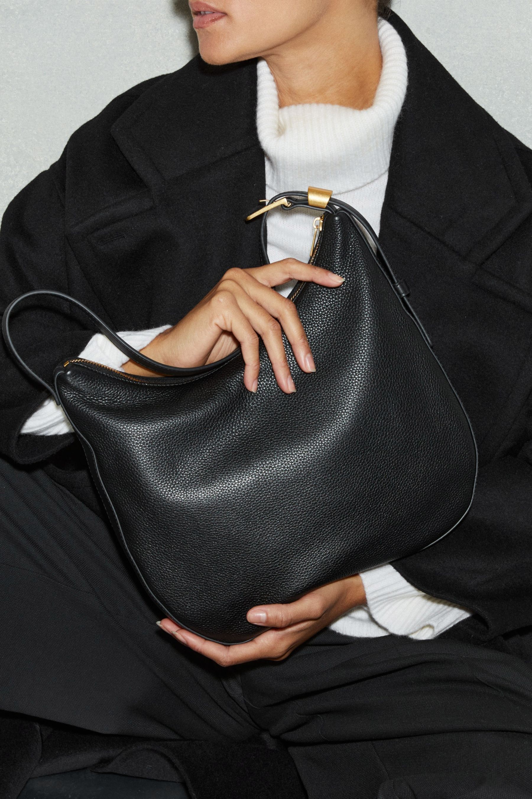 Reiss Black Marianna Leather and Suede Shoulder Bag