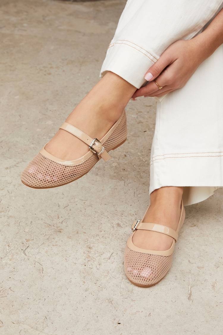 Linzi Nude Arielle Flat PU Mesh Mary Jane Shoes - Image 1 of 5