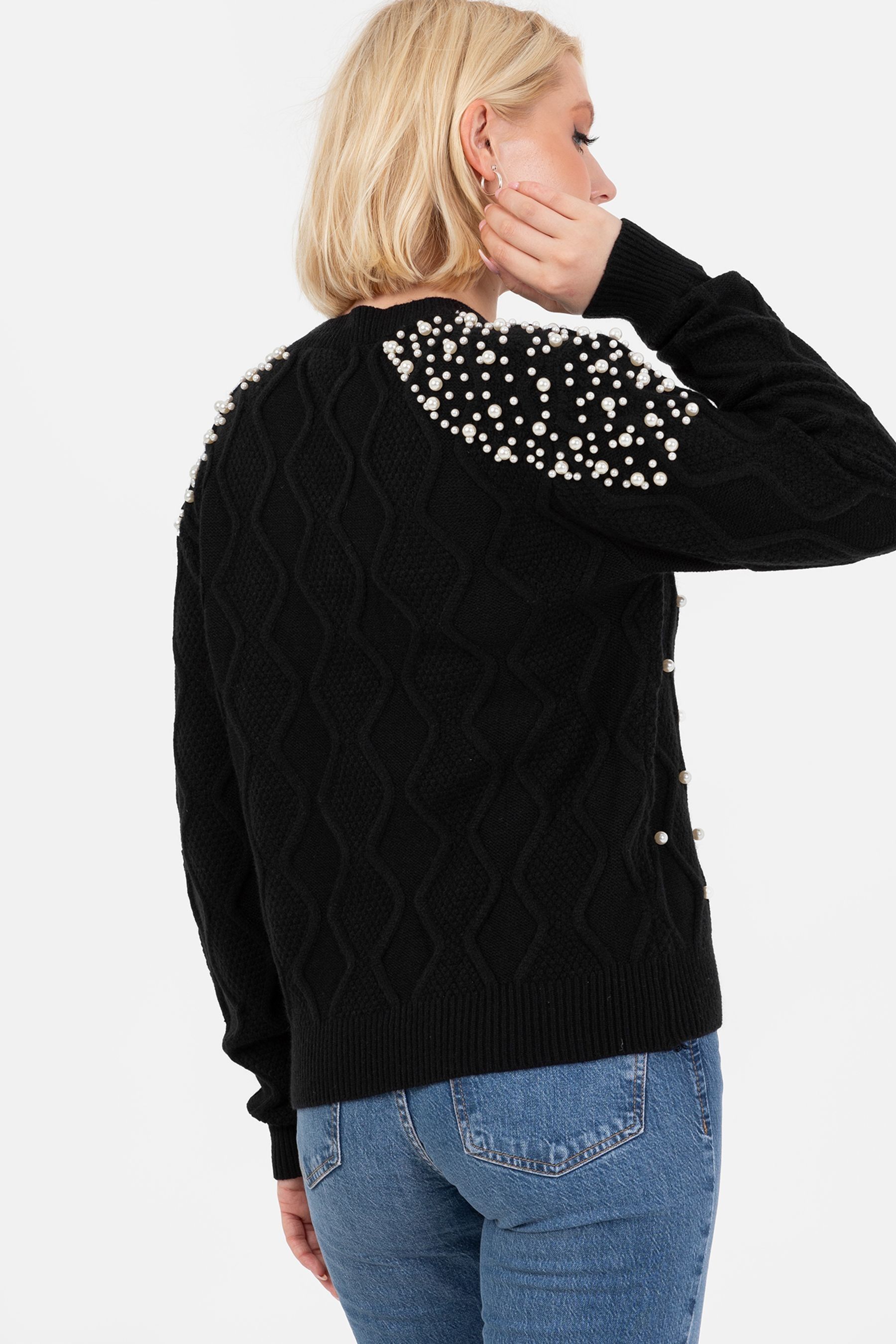 Black pearl embellished jumper online