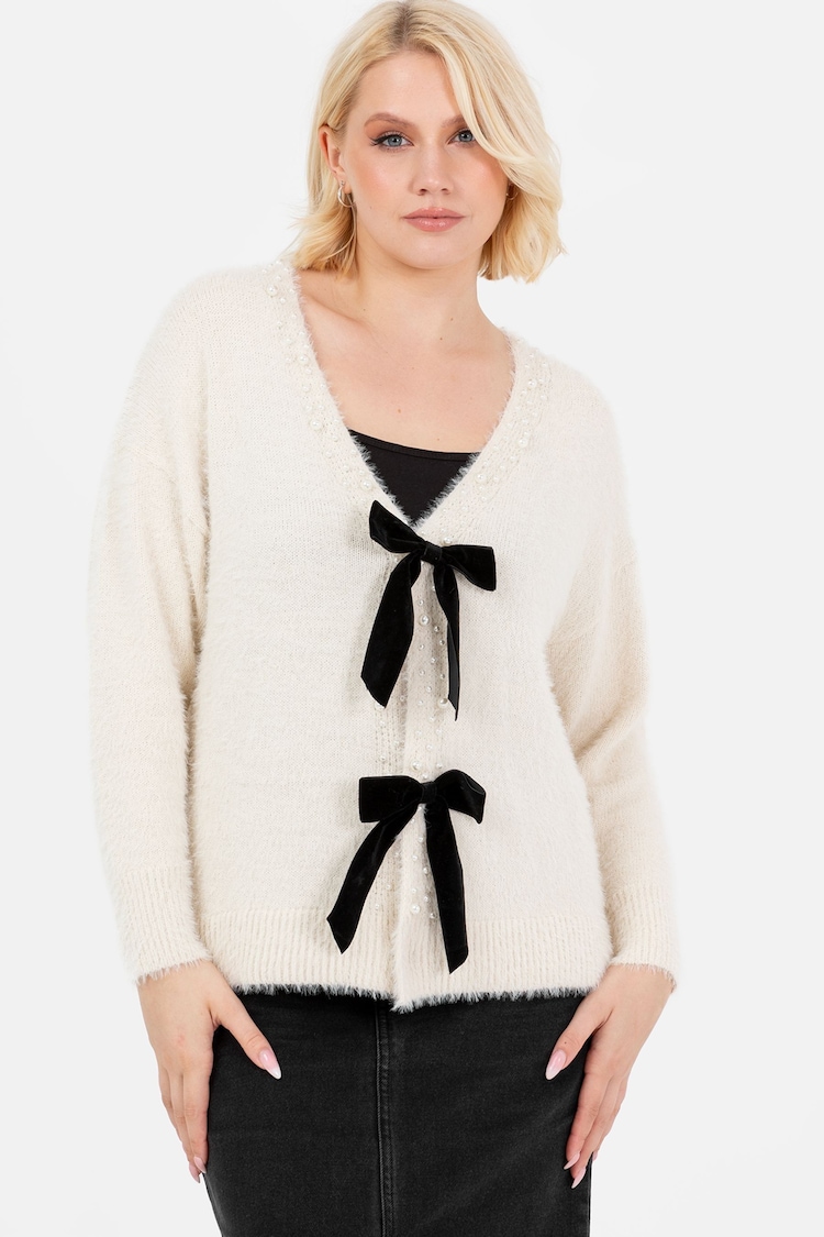 Lovedrobe Pearl Trim Cardigan With Velvet Bows - Image 1 of 7