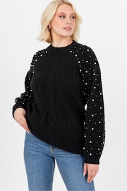 Lovedrobe Pearl Embellished Long Length Cable Knit Jumper - Image 3 of 6