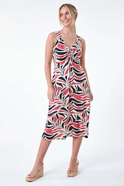 Roman Natural Abstract Print Ruched Midi Dress - Image 1 of 5