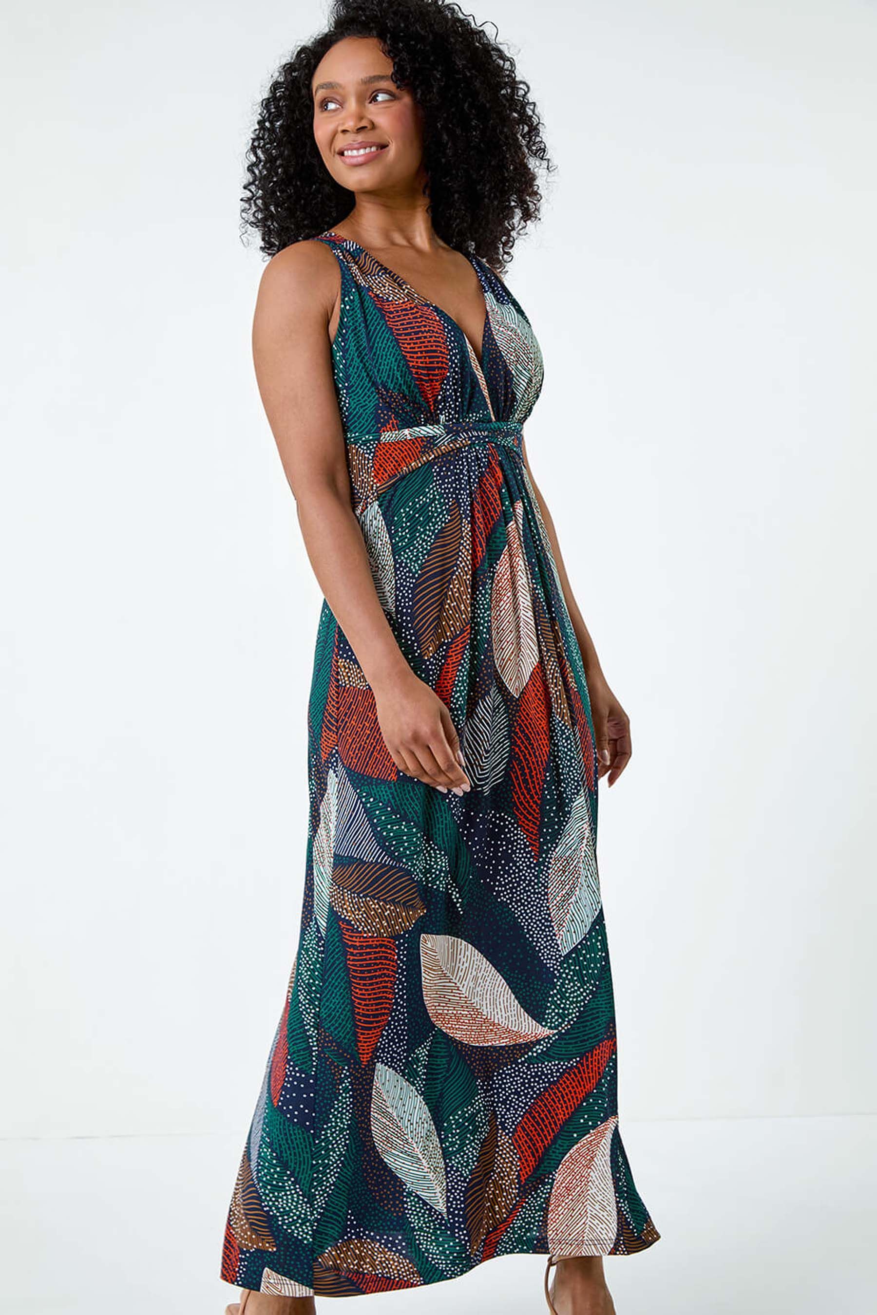 Buy Roman Orange Leaf Print Stretch Maxi Dress from the Next UK online shop