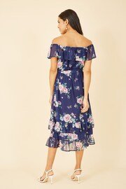 Yumi Blue Floral Bardot Midi Dress With Frill Hem - Image 3 of 4