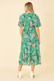 Yumi Green Floral Wrap Midi Dress With Tiered Hem - Image 4 of 5