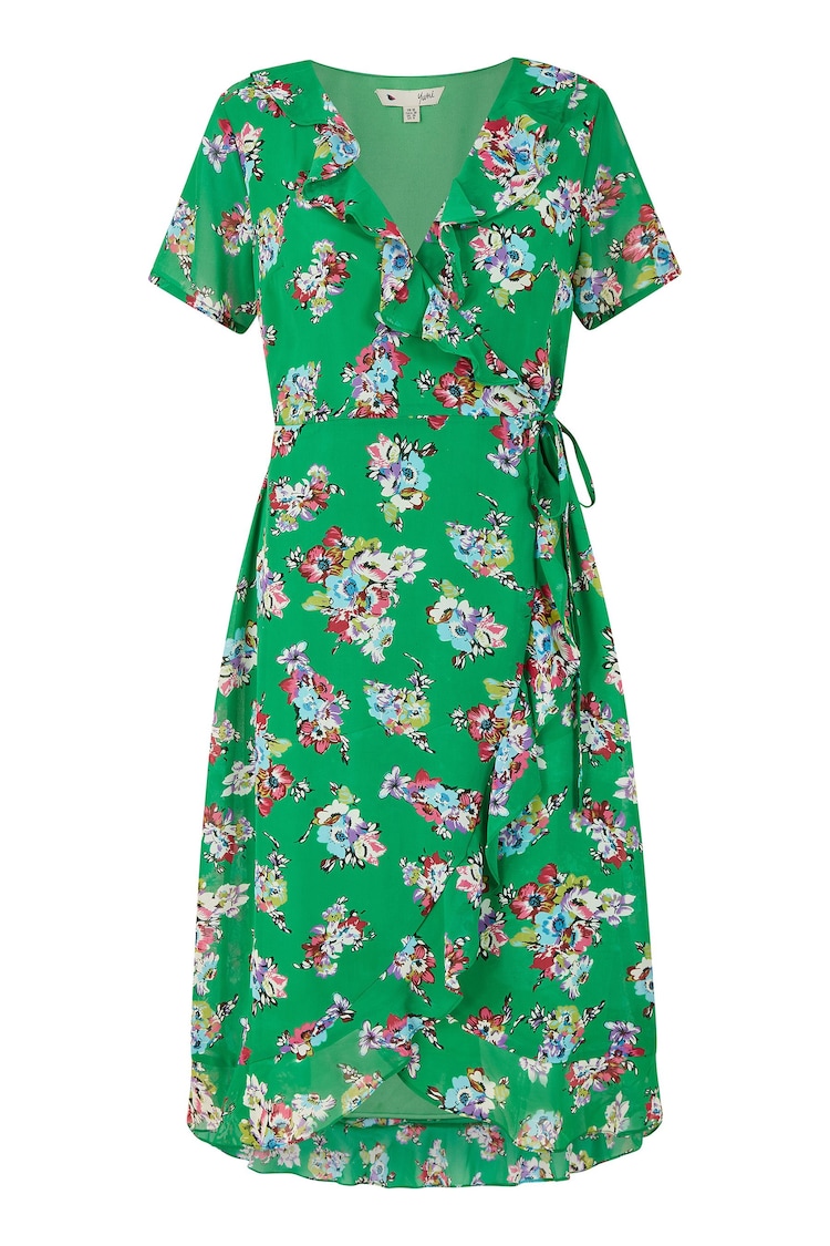 Yumi Green Floral Frill Wrap Midi Dress - Image 5 of 5