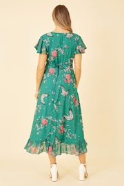 Yumi Green Satin Crane Print Wrap Dress - Image 4 of 5