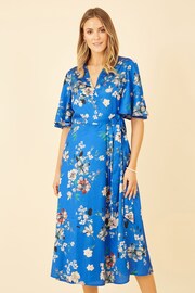 Yumi Blue Floral Satin Wrap Dress - Image 2 of 4