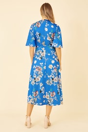 Yumi Blue Floral Satin Wrap Dress - Image 3 of 4