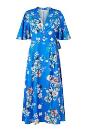 Yumi Blue Floral Satin Wrap Dress - Image 4 of 4