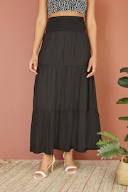 Yumi Black Cotton Voile Palm Leaf Ruched Waist Midi Skirt - Image 2 of 4