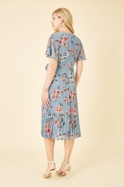 Yumi Blue Floral Pleated Wrap Midi Dress - Image 4 of 5