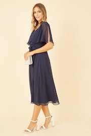 Yumi Blue Wrap Midi Dress With Flutter Sleeve - Image 3 of 5