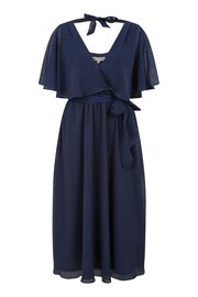 Yumi Blue Wrap Midi Dress With Flutter Sleeve - Image 5 of 5
