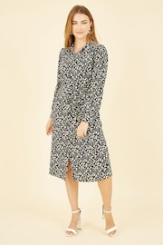 Yumi Black Leopard Print Shirt Dress - Image 1 of 5