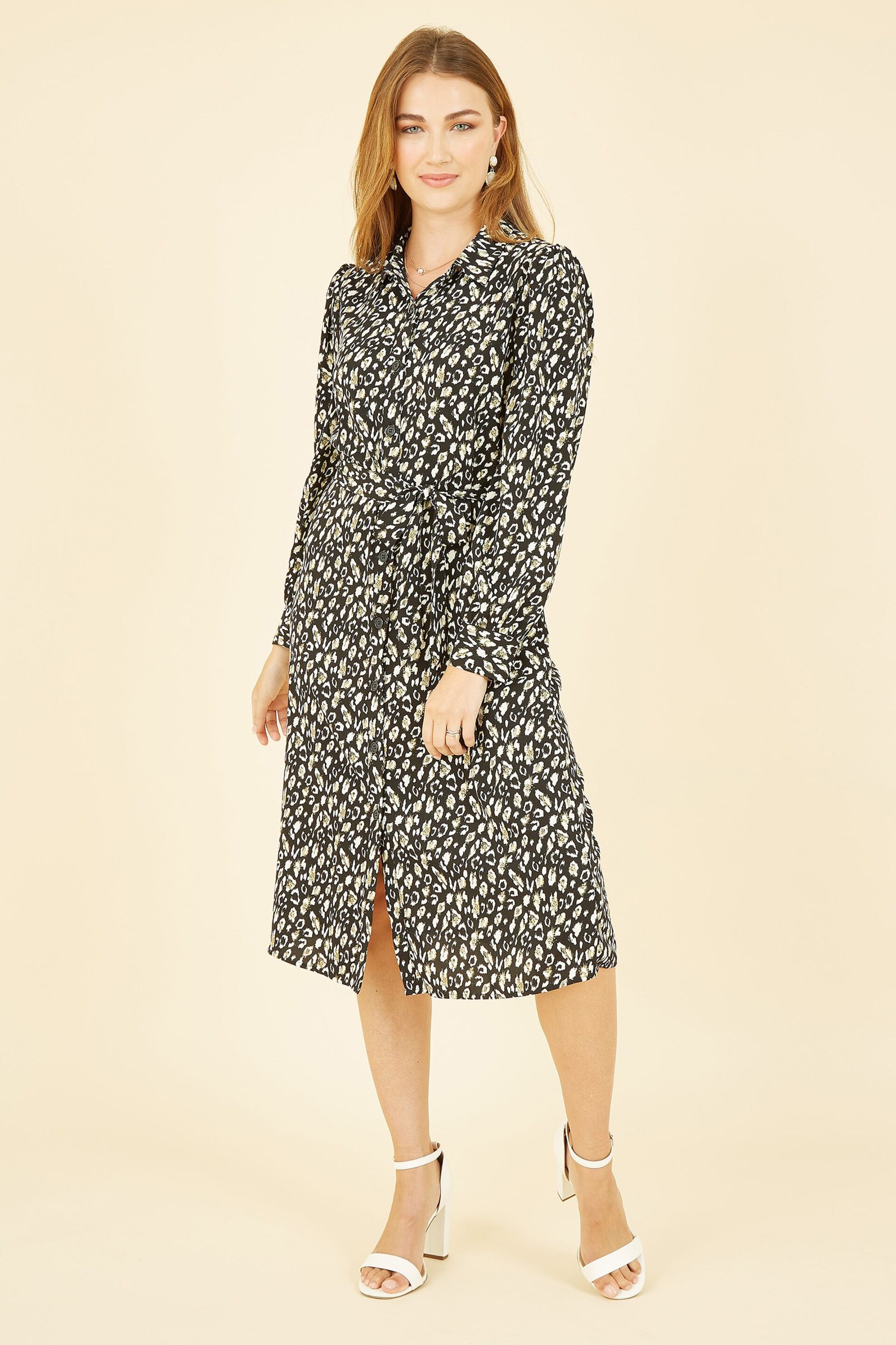 Yumi Black Leopard Print Shirt Dress - Image 1 of 5