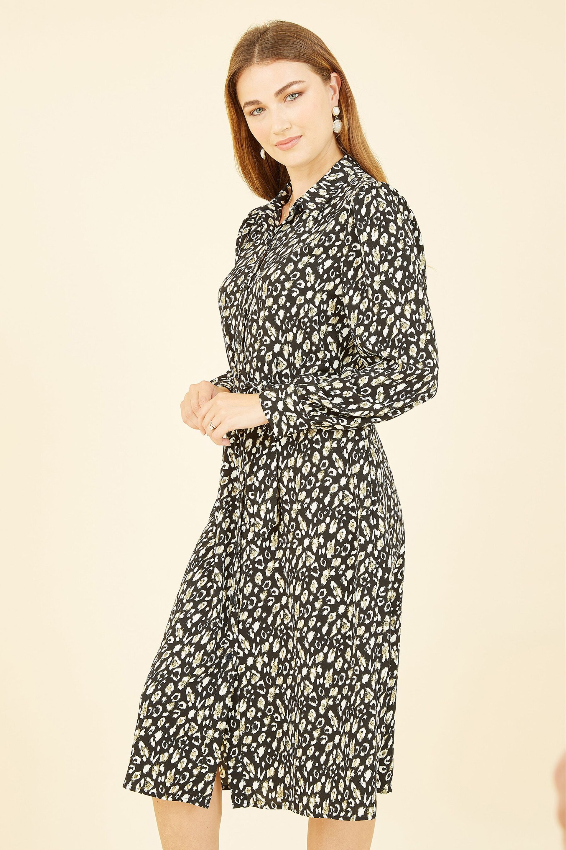 Yumi Black Leopard Print Shirt Dress - Image 2 of 5