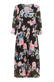 Yumi Black Floral Pleated Wrap Midi Dress - Image 5 of 5