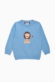 Trotters London Blue Little Marl Baby Augustus Lion Jumper - Image 2 of 4