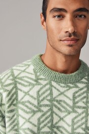 Geometric White/Green Relaxed Fit Brushed Pattern Crew Jumper - Image 5 of 8