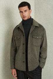 Reiss Green Smoke Liam Wool-Blend Melton Overshirt - Image 1 of 1