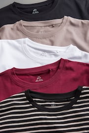 The Set Black/Berry Red/Taupe Brown/White/Stripe 4 Pack Relaxed Short Sleeve 100% Cotton T-Shirts Seasonal - Image 13 of 13