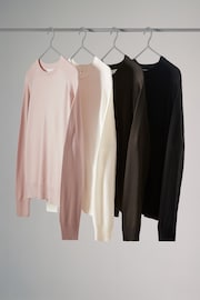 The Set Black/Pink/Chocolate Brown/Cream 4 Pack Fine Knit Crew Neck Jumpers - Image 2 of 8