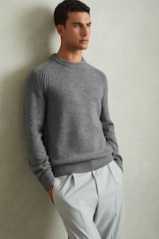 Reiss Mid Grey Melange Cloud Wool Blend Raglan Sleeve Jumper - Image 1 of 6