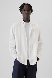 Gap White Stripe Brannan Bear Long Sleeve Oxford Shirt - Image 1 of 5