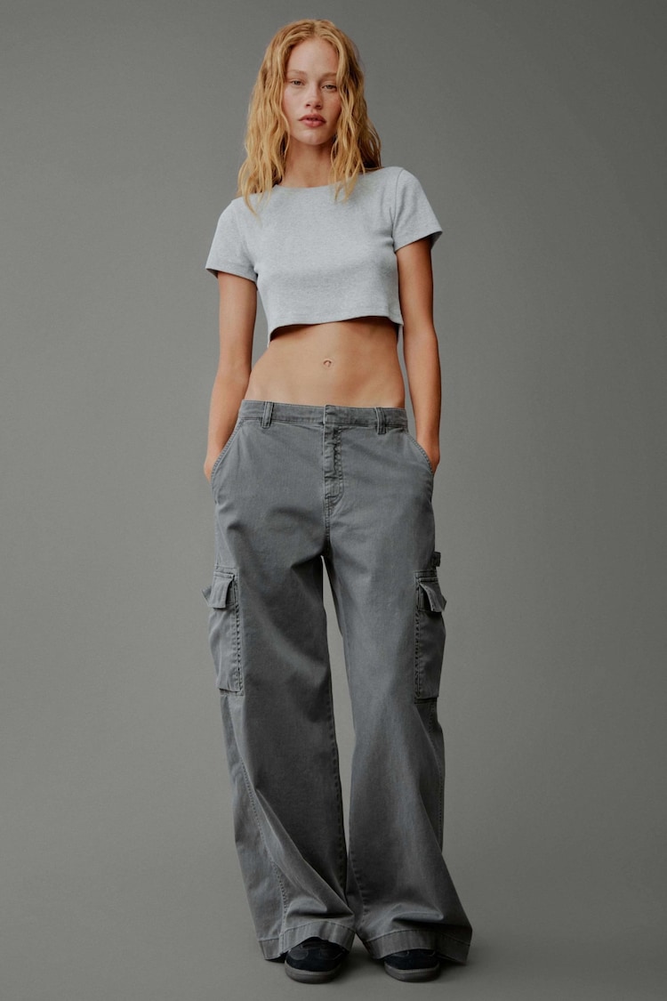 Gap Grey Mid Rise Cotton Baggy Cargo Chinos - Image 1 of 8