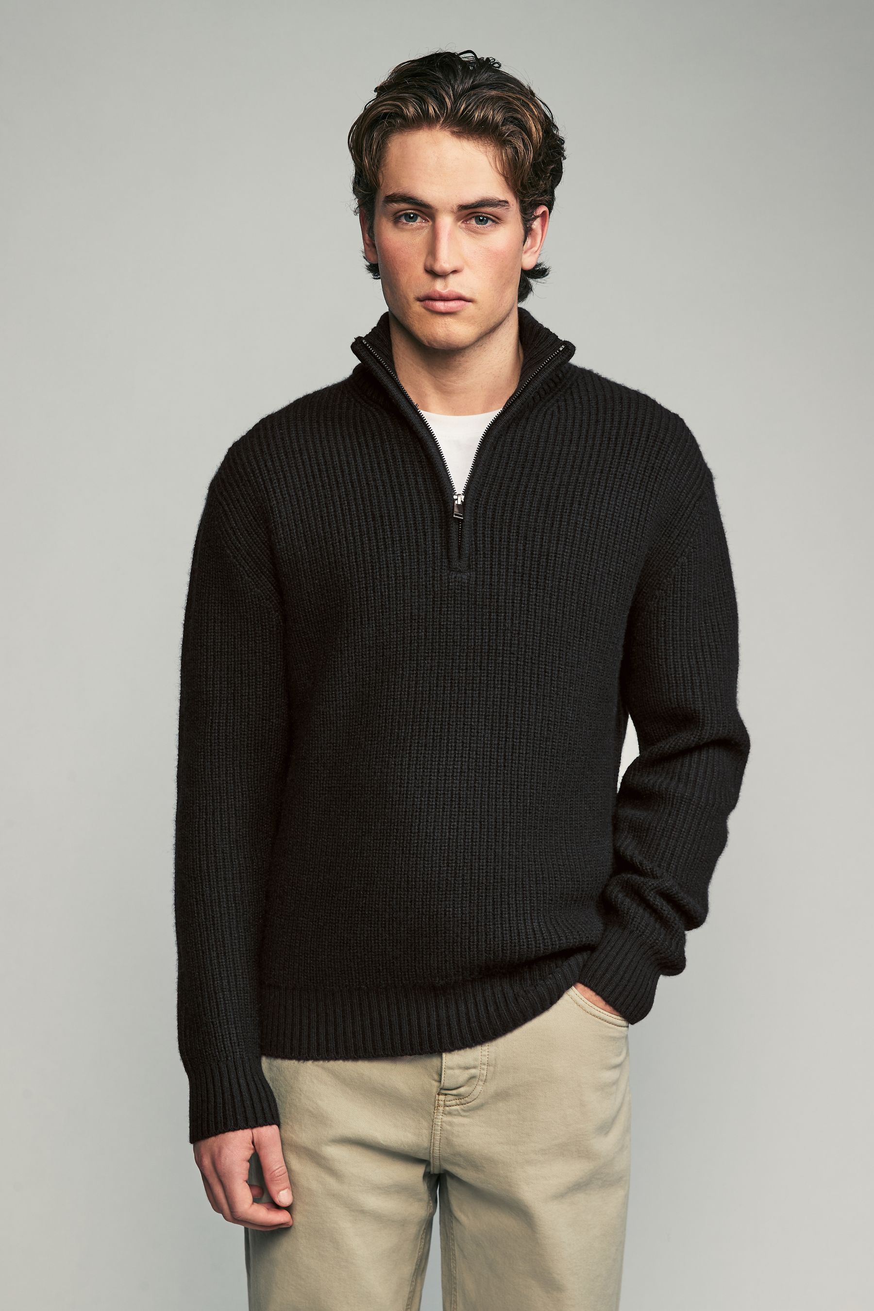 Buy Regular Fit Lambswool Rich Rib Texture Zip Neck Jumper Next Ukraine