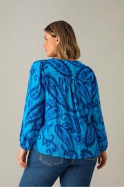 Live Unlimited Blue Petite Curve Paisley V-Neck Button Blouse - Image 3 of 3